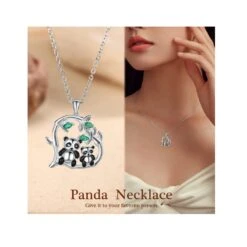 Double Panda Heart Shape Necklace. White Gold Plated- Making A Very Impressive Beautiful Christmas, Birthday, Wedding Gift