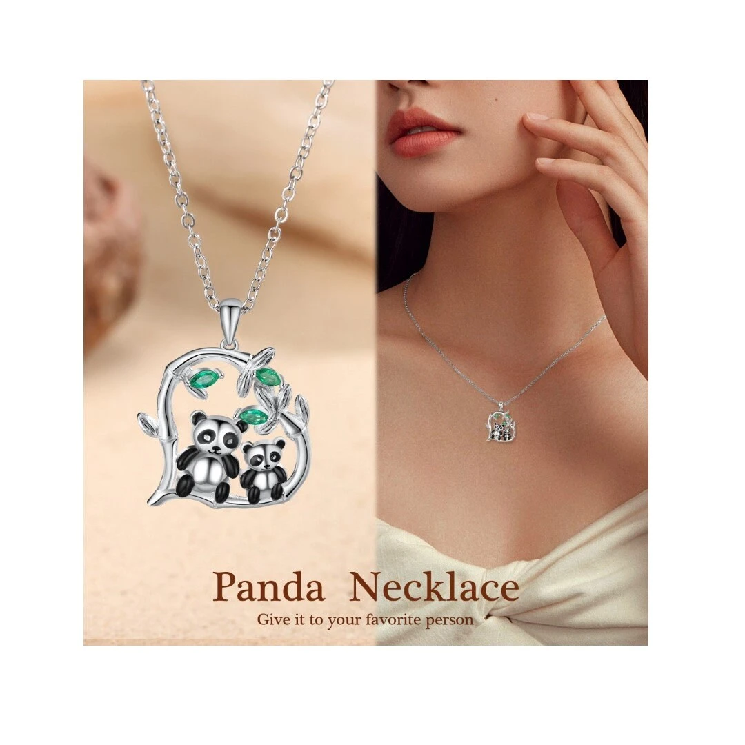 Double Panda Heart Shape Necklace. White Gold Plated- Making A Very Impressive Beautiful Christmas, Birthday, Wedding Gift 3 Double Panda Heart Shape Necklace. White Gold Plated- Making A Very Impressive Beautiful Christmas, Birthday, Wedding Gift