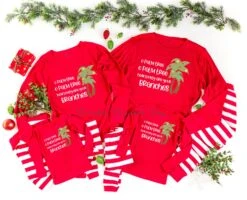 O Palm Tree How Lovely Are Your Branches Red Top Striped Christmas Pajamas - Beach Christmas - Nautical Christmas - Coastal Christmas