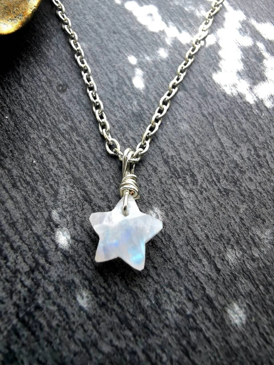 Rainbow Moonstone Daintysilver Necklace, Small Starpretty Necklace Moonstone Choker, Minimilist. Christmas Gift For Her. Birthday. Uk 5 Rainbow Moonstone Daintysilver Necklace, Small Starpretty Necklace Moonstone Choker, Minimilist. Christmas Gift For Her. Birthday. Uk - Image 3
