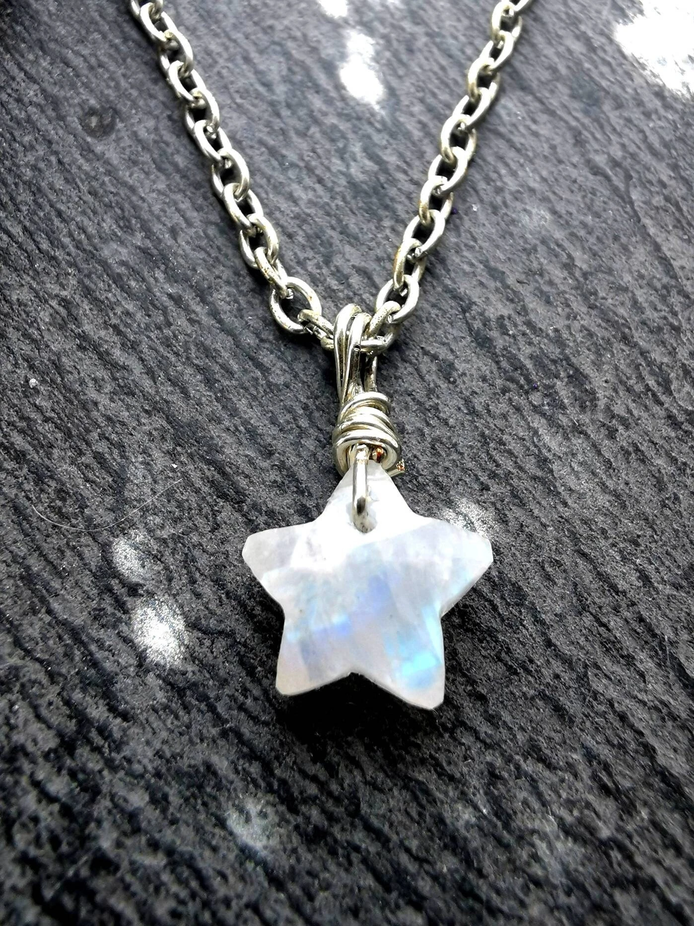 Rainbow Moonstone Daintysilver Necklace, Small Starpretty Necklace Moonstone Choker, Minimilist. Christmas Gift For Her. Birthday. Uk 4 Rainbow Moonstone Daintysilver Necklace, Small Starpretty Necklace Moonstone Choker, Minimilist. Christmas Gift For Her. Birthday. Uk - Image 2
