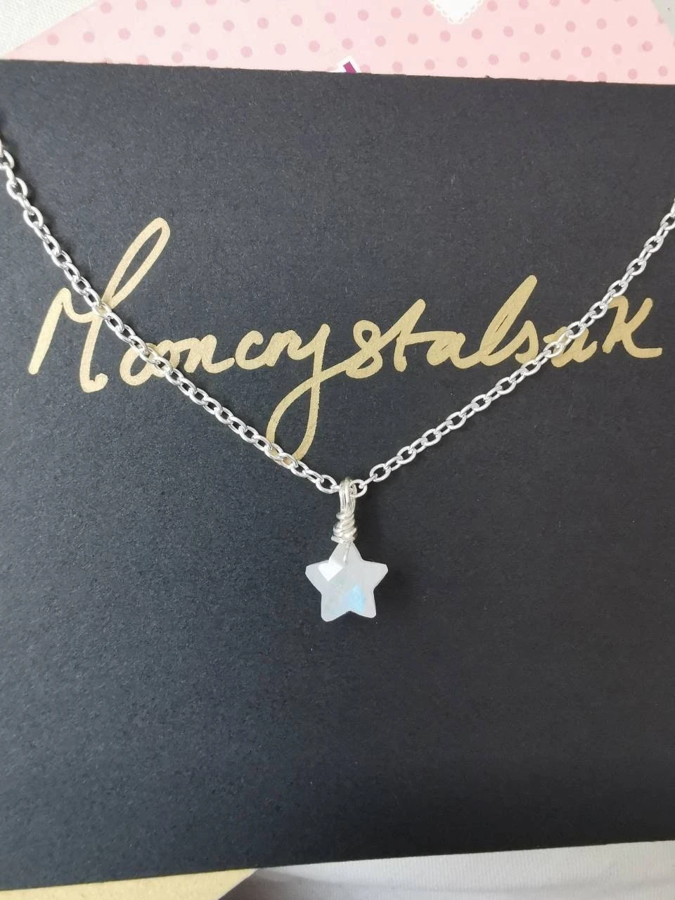 Rainbow Moonstone Daintysilver Necklace, Small Starpretty Necklace Moonstone Choker, Minimilist. Christmas Gift For Her. Birthday. Uk 6 Rainbow Moonstone Daintysilver Necklace, Small Starpretty Necklace Moonstone Choker, Minimilist. Christmas Gift For Her. Birthday. Uk - Image 4