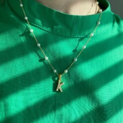 Pearl Initial Necklace Gold Name Necklace Freshwater Pearl Letter Pendant Layering Necklace WATERPROOF Jewelry Christmas Gift For Her -Jewellery Paradise il fullxfull.4092844068 dqaq