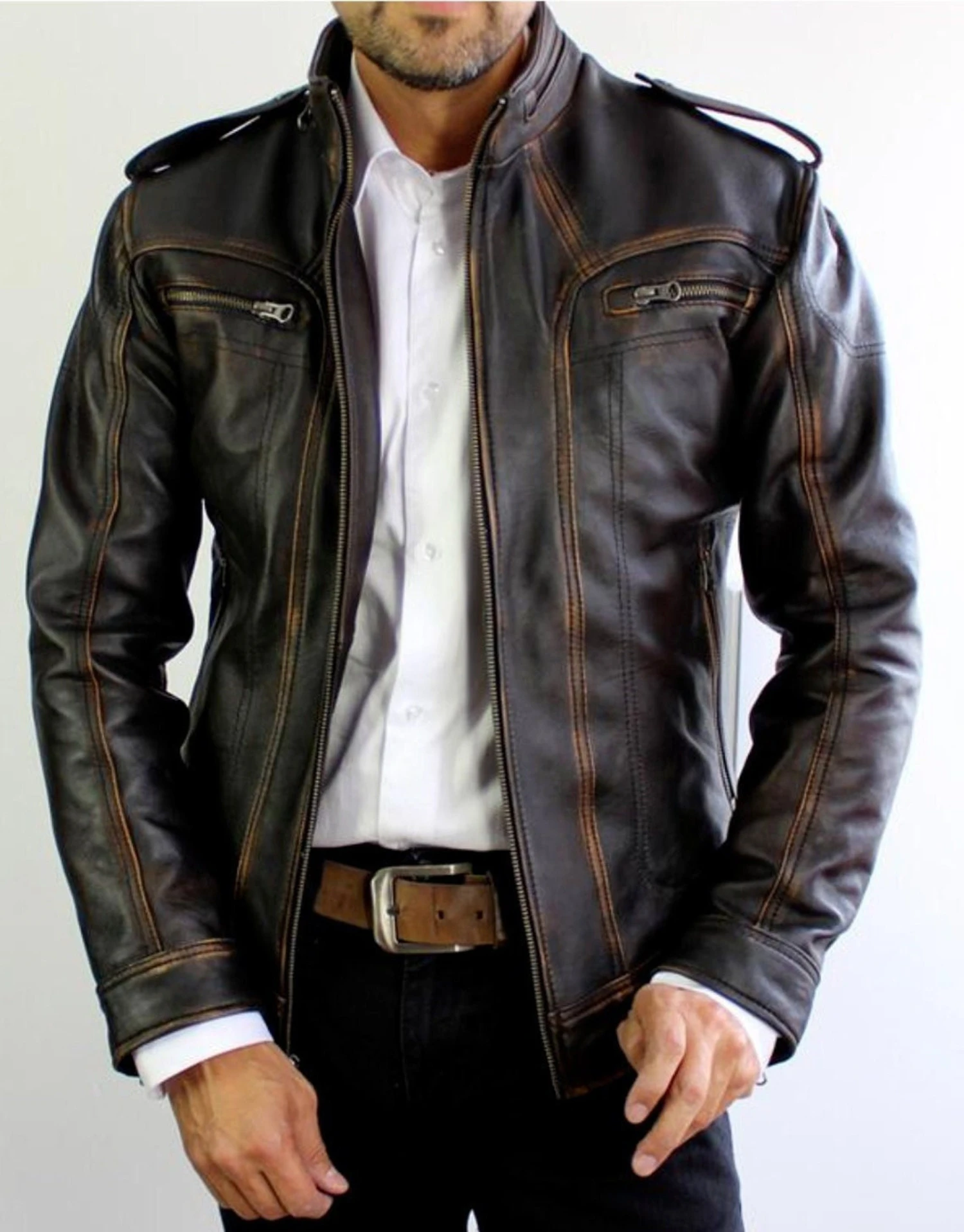 Leather Jacket Men Mens Coat Biker Jacket Brown Hand Made Real Leather Vintage Style Jacket For Men Anniversary Gifts For Men Christmas Gift 9 Leather Jacket Men Mens Coat Biker Jacket Brown Hand Made Real Leather Vintage Style Jacket For Men Anniversary Gifts For Men Christmas Gift - Image 7