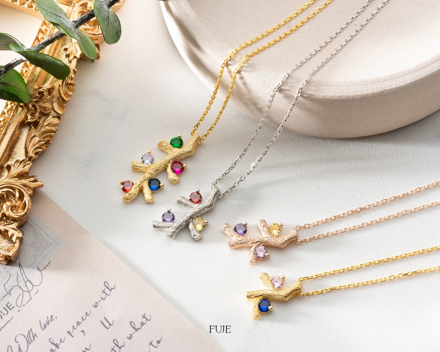 Personalized Cactus Necklace With Birthstones, Personalised Necklace, Christmas Gift For Her, Birthstone Necklace, Silver Handmade Jewellery 4 Personalized Cactus Necklace With Birthstones, Personalised Necklace, Christmas Gift For Her, Birthstone Necklace, Silver Handmade Jewellery - Image 2