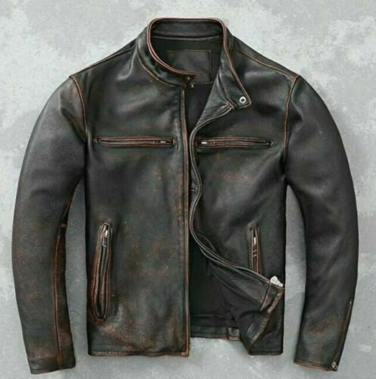 Leather Jacket Men Mens Coat Biker Jacket Brown Hand Made Real Leather Vintage Style Jacket For Men Anniversary Gifts For Men Christmas Gift 8 Leather Jacket Men Mens Coat Biker Jacket Brown Hand Made Real Leather Vintage Style Jacket For Men Anniversary Gifts For Men Christmas Gift - Image 6