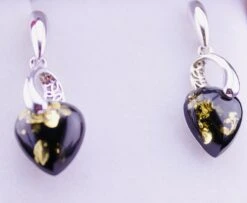 Amber Heart Earrings , Green Amber Heart Earrings , Amber Earrings For Her, Christmas Amber Jewelry
