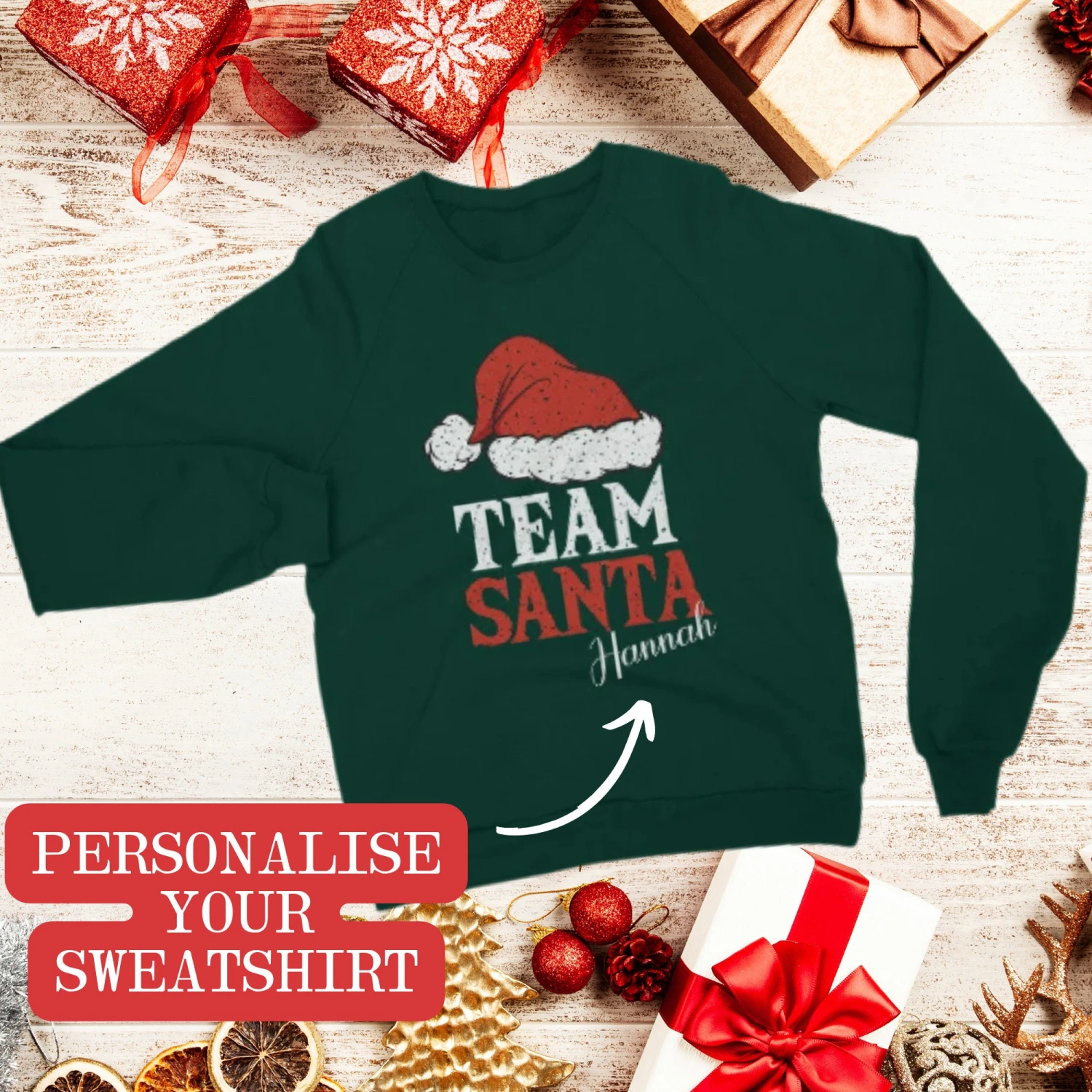 Personalised Team Santa Sweatshirt, Matching Christmas Jumper, Personalised Xmas Sweatshirt For Men Women, Personalized Christmas Gift 4 Personalised Team Santa Sweatshirt, Matching Christmas Jumper, Personalised Xmas Sweatshirt For Men Women, Personalized Christmas Gift - Image 2
