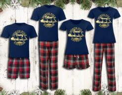 Personalised North Pole Christmas Pyjamas Matching Name Pajamas Red Tartan Loungewear Adult Christmas Eve Box Gift