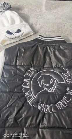 Oogie Boogie Black White Puffer Baseball Winter Coat Varsity Jacket Hoodie Hoody Jack Skellington Nightmare Before Christmas NBC Tim Burton -Jewellery Paradise il fullxfull.4207685542 6a2e