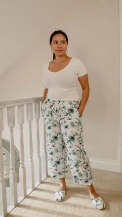 Organic Cotton Trousers, White Cotton Bottoms UK, Sustainable Nightwear, Block Print, Organic Cotton Pyjama Bottoms, Christmas Gifts For Her