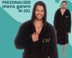 Personalised Mens Dressing Gown Hooded Energy Saving Robe Embroidered Name Gift Idea Christmas Dad Husband Boyfriend Father Valentine's Day