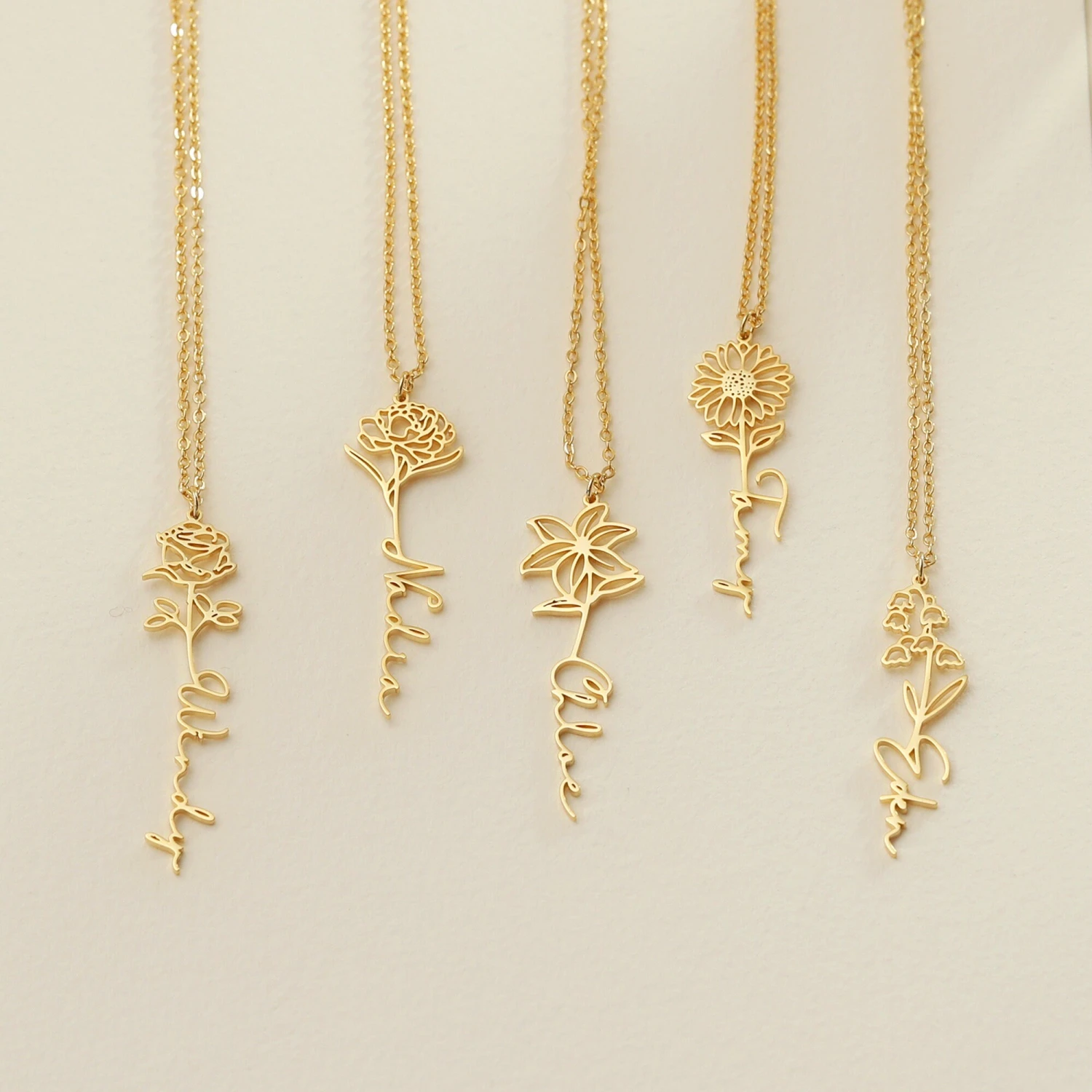 Personalized Name Necklace,Birth Flower Necklace,Gold Name Necklace,Personalized Jewelry,Birthday Gifts,Christmas Gift For Her 10 Personalized Name Necklace,Birth Flower Necklace,Gold Name Necklace,Personalized Jewelry,Birthday Gifts,Christmas Gift For Her - Image 8
