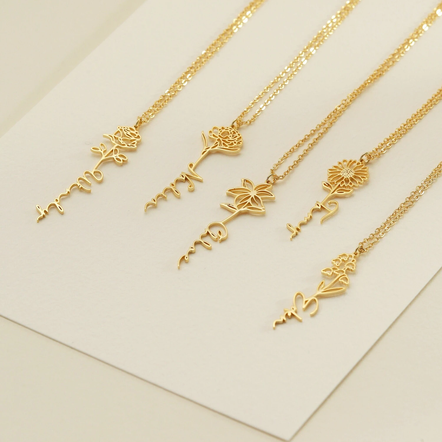 Personalized Name Necklace,Birth Flower Necklace,Gold Name Necklace,Personalized Jewelry,Birthday Gifts,Christmas Gift For Her 4 Personalized Name Necklace,Birth Flower Necklace,Gold Name Necklace,Personalized Jewelry,Birthday Gifts,Christmas Gift For Her - Image 2