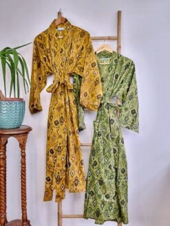 Pure Cotton Olive Mustard Ikat Print House Dressing Robe Spa Kimono Beach Coverup/Comfy Maternity New Mom Couple Set His Her Christmas Gift