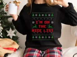 I'm On The Nice List Joke Jumper, Funny Xmas Jumper, Joke Christmas Sweater, Funny Secret Santa Gift, Christmas Slogan Jumper, Ugly Xmas Top