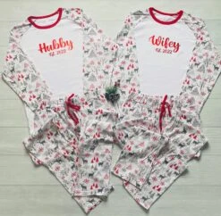 Hubby Wifey Matching Christmas Pyjamas, Adult Couple Xmas Pjs, Husband Wife Fiance Fiancee Friends Family Xmas Eve Gift
