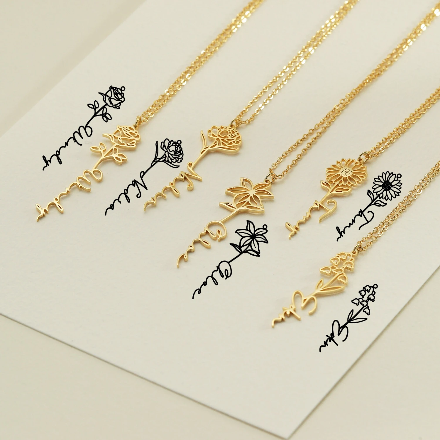 Personalized Name Necklace,Birth Flower Necklace,Gold Name Necklace,Personalized Jewelry,Birthday Gifts,Christmas Gift For Her 7 Personalized Name Necklace,Birth Flower Necklace,Gold Name Necklace,Personalized Jewelry,Birthday Gifts,Christmas Gift For Her - Image 5