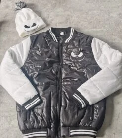 Oogie Boogie Black White Puffer Baseball Winter Coat Varsity Jacket Hoodie Hoody Jack Skellington Nightmare Before Christmas NBC Tim Burton