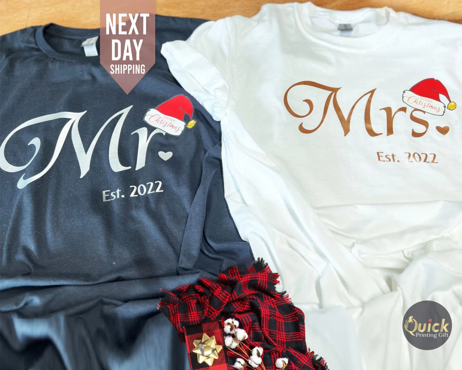 Mr Mrs Matching Christmas Couple Tshirt, Hubby Wifey Shirts, Newly Married Christmas Shirt, Honeymoon Tshirt, Christmas Gifts For Women Men 4 Mr Mrs Matching Christmas Couple Tshirt, Hubby Wifey Shirts, Newly Married Christmas Shirt, Honeymoon Tshirt, Christmas Gifts For Women Men - Image 2