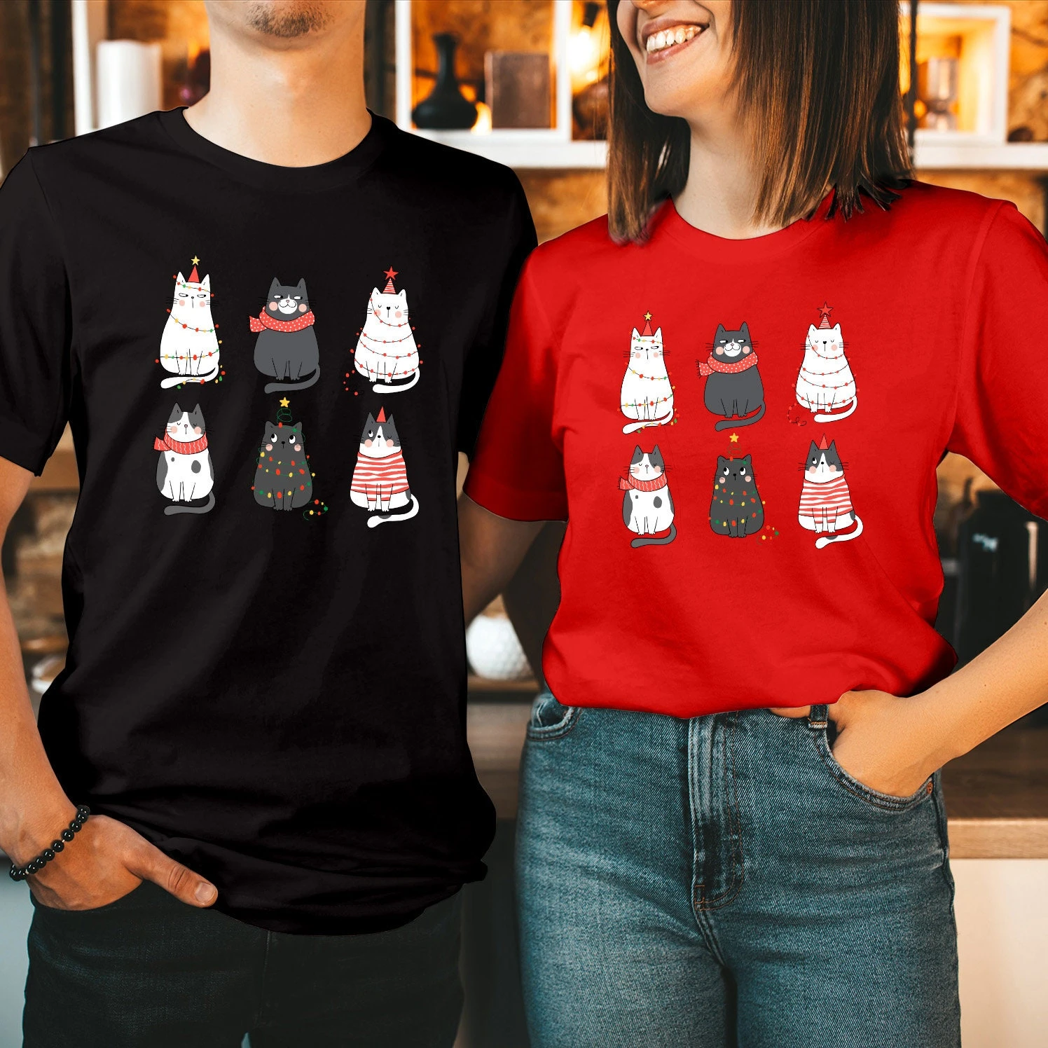 TSHIRT (5129) CHRISTMAS CAT Lighting Cats T-Shirt Funny Meowy Catmas Elf Costume Outfit Xmas Holiday Gift Shirt 3 TSHIRT (5129) CHRISTMAS CAT Lighting Cats T-Shirt Funny Meowy Catmas Elf Costume Outfit Xmas Holiday Gift Shirt