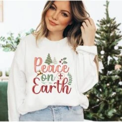 Peace On Earth Sweatshirt,Christmas Jumper, Family Christmas Shirt, Christian Christmas Shirt, Family Matching Christmas Sweater