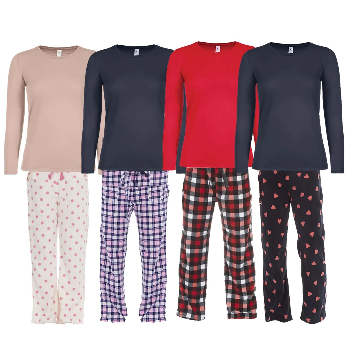 Ladies Long Sleeve Pyjamas Set Cotton T-Shirt Top & Fleece Bottoms Bed PJ Pants Winter Warmer Christmas Birthday Present 3 Ladies Long Sleeve Pyjamas Set Cotton T-Shirt Top & Fleece Bottoms Bed PJ Pants Winter Warmer Christmas Birthday Present