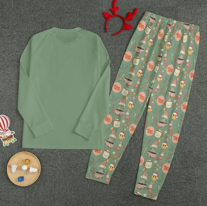 Retro Matching Family Christmas Pajamas, Christmas Hippie Pajamas, Women's Christmas Jammies, Retro Christmas Pattern, Smiley Face 4 Retro Matching Family Christmas Pajamas, Christmas Hippie Pajamas, Women's Christmas Jammies, Retro Christmas Pattern, Smiley Face - Image 2