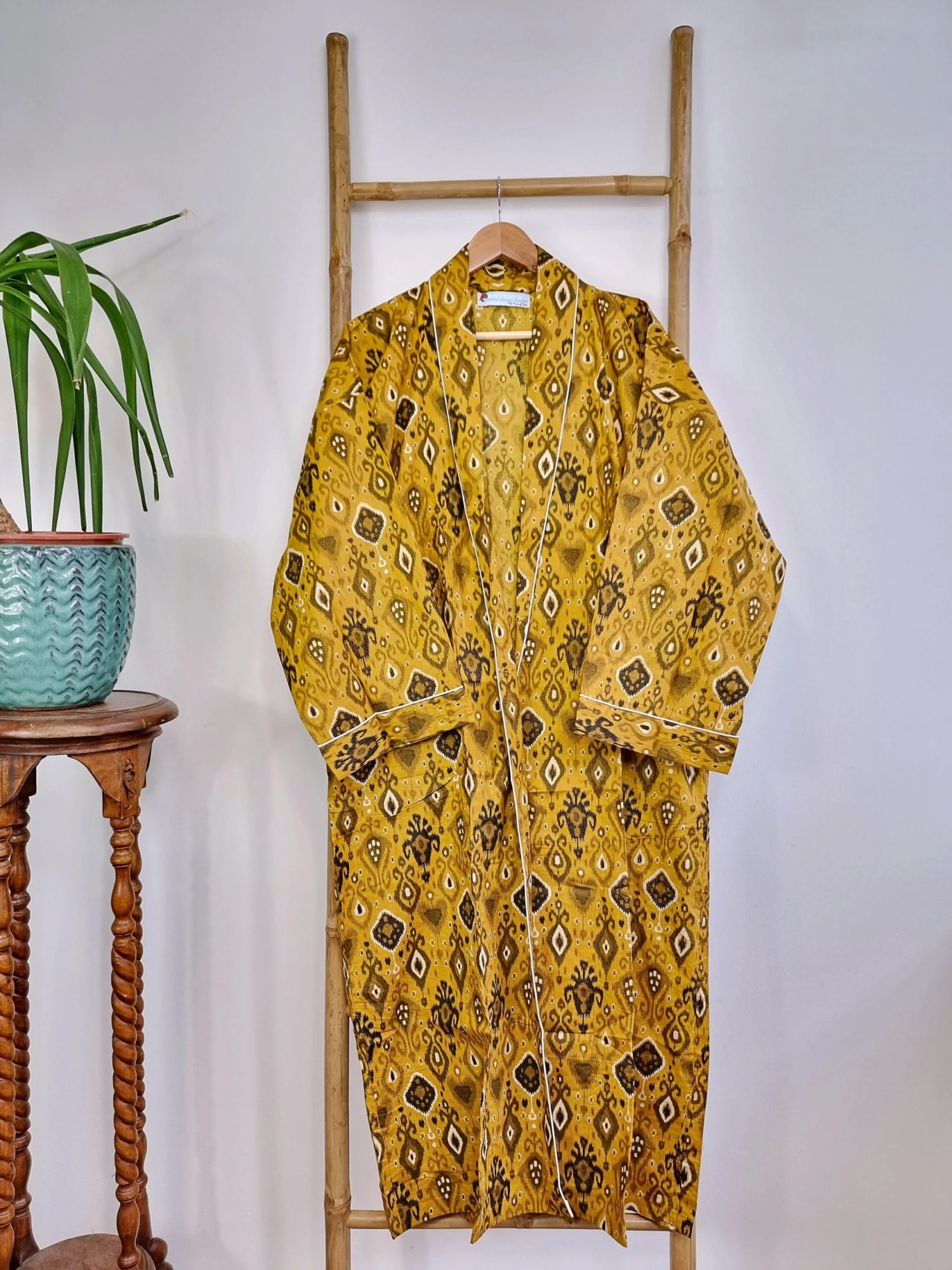 Pure Cotton Olive Mustard Ikat Print House Dressing Robe Spa Kimono Beach Coverup/Comfy Maternity New Mom Couple Set His Her Christmas Gift 10 Pure Cotton Olive Mustard Ikat Print House Dressing Robe Spa Kimono Beach Coverup/Comfy Maternity New Mom Couple Set His Her Christmas Gift - Image 8