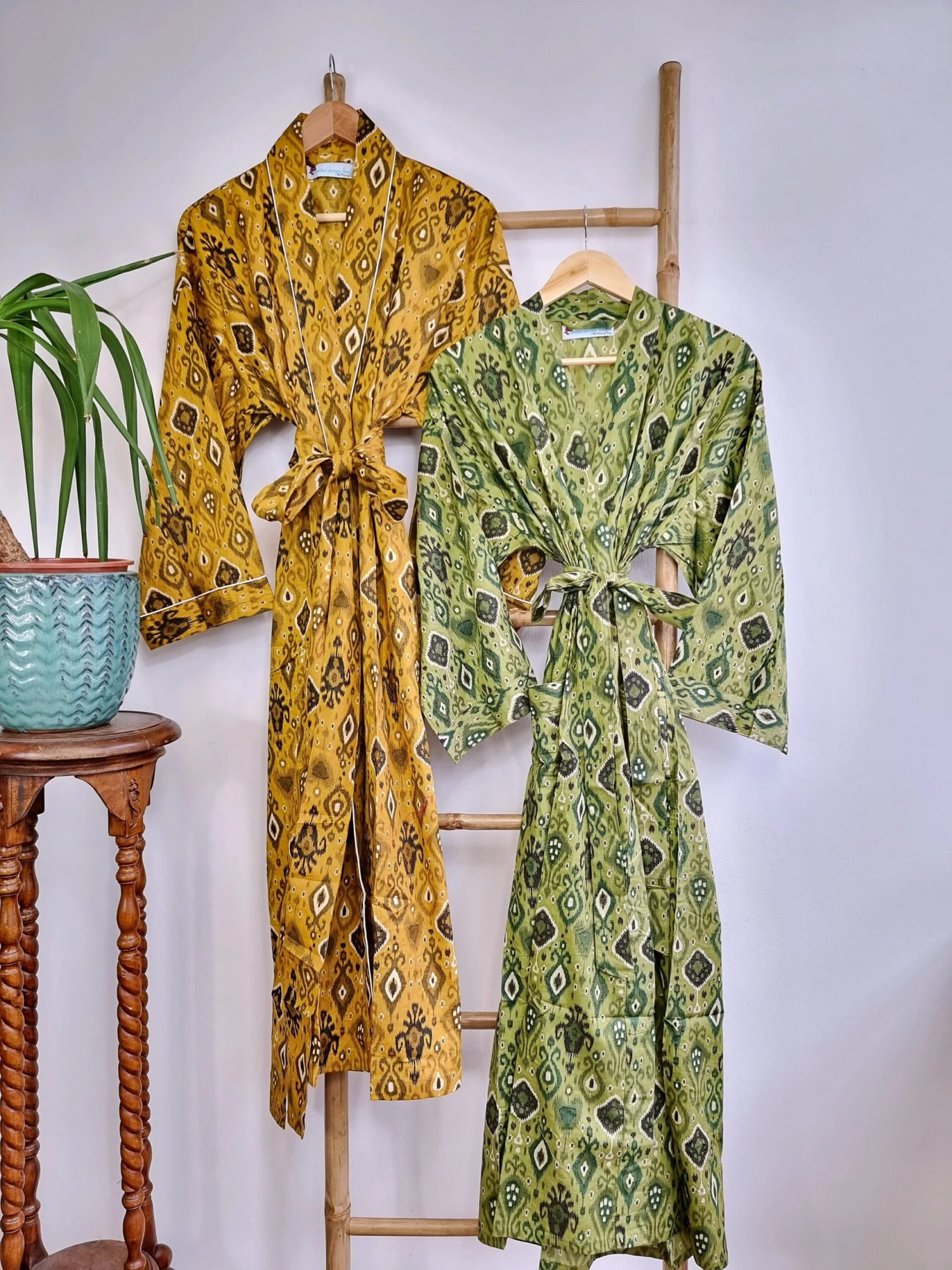 Pure Cotton Olive Mustard Ikat Print House Dressing Robe Spa Kimono Beach Coverup/Comfy Maternity New Mom Couple Set His Her Christmas Gift 8 Pure Cotton Olive Mustard Ikat Print House Dressing Robe Spa Kimono Beach Coverup/Comfy Maternity New Mom Couple Set His Her Christmas Gift - Image 6