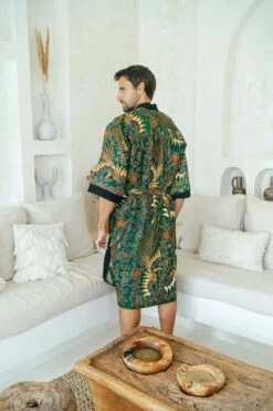 Green Batik Cotton Kimono Robe Jacket, Bali Dressing Gown, Mens Kimono Robe, Wear The World, Dragon Chinese, Christmas Present -Jewellery Paradise il fullxfull.4281053696 g1ju