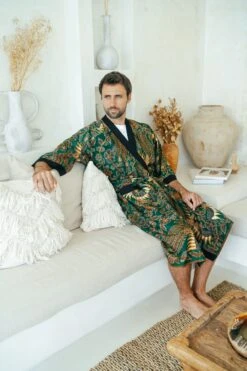 Green Batik Cotton Kimono Robe Jacket, Bali Dressing Gown, Mens Kimono Robe, Wear The World, Dragon Chinese, Christmas Present -Jewellery Paradise il fullxfull.4281053748 c3xy