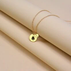 Personalized Initial Necklace, Engraved Disc Necklace, Christmas Tree Necklace, Multiple Initial Necklace, Christmas Gifts, Anniversary Gift