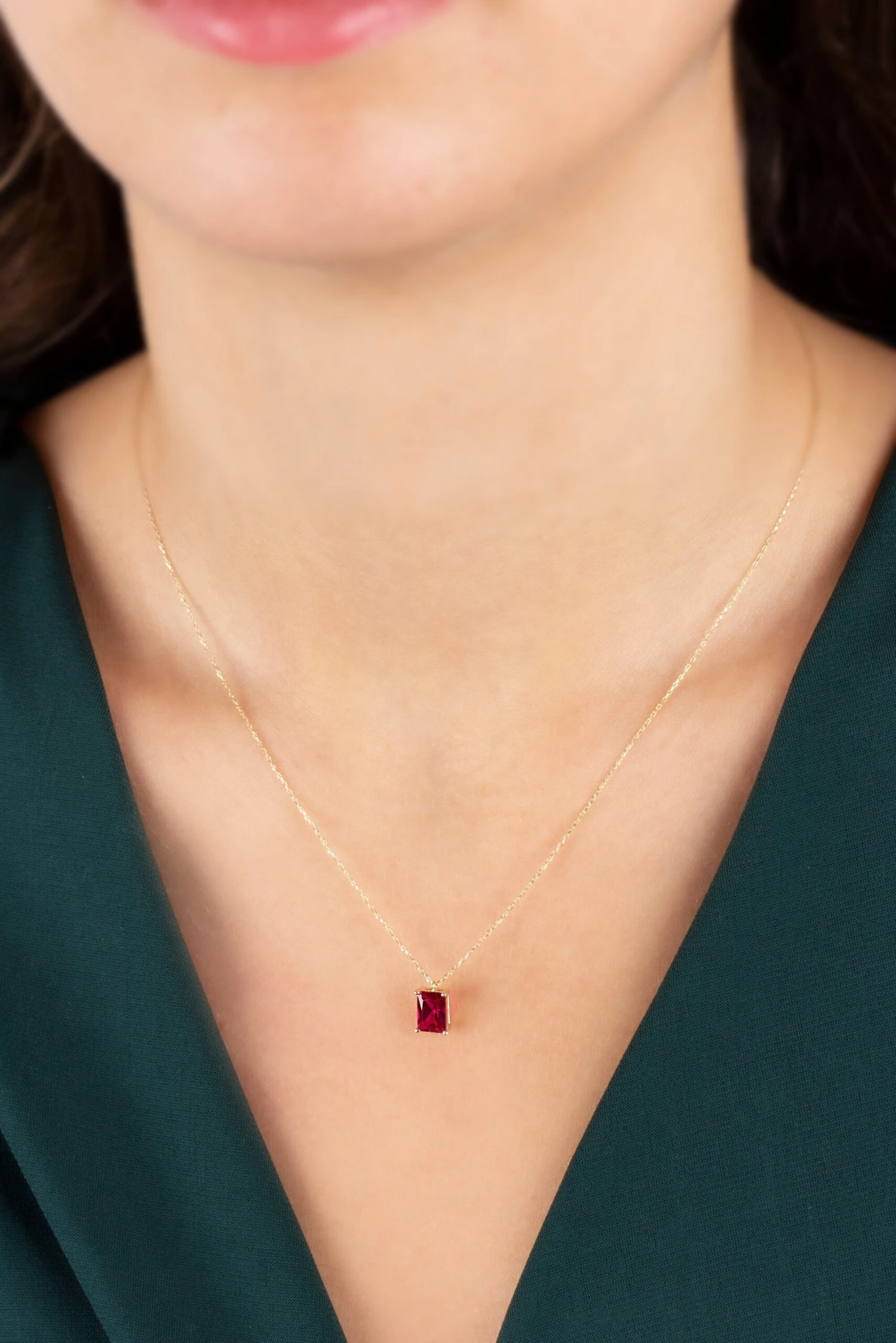 14K Solid Gold Rectangle Ruby Necklace, Minimalist Necklace, Ruby Necklace,Birthstone Jewelry,Rectangle Necklace,Christmas Gift,Gift Jewelry 7 14K Solid Gold Rectangle Ruby Necklace, Minimalist Necklace, Ruby Necklace,Birthstone Jewelry,Rectangle Necklace,Christmas Gift,Gift Jewelry - Image 5