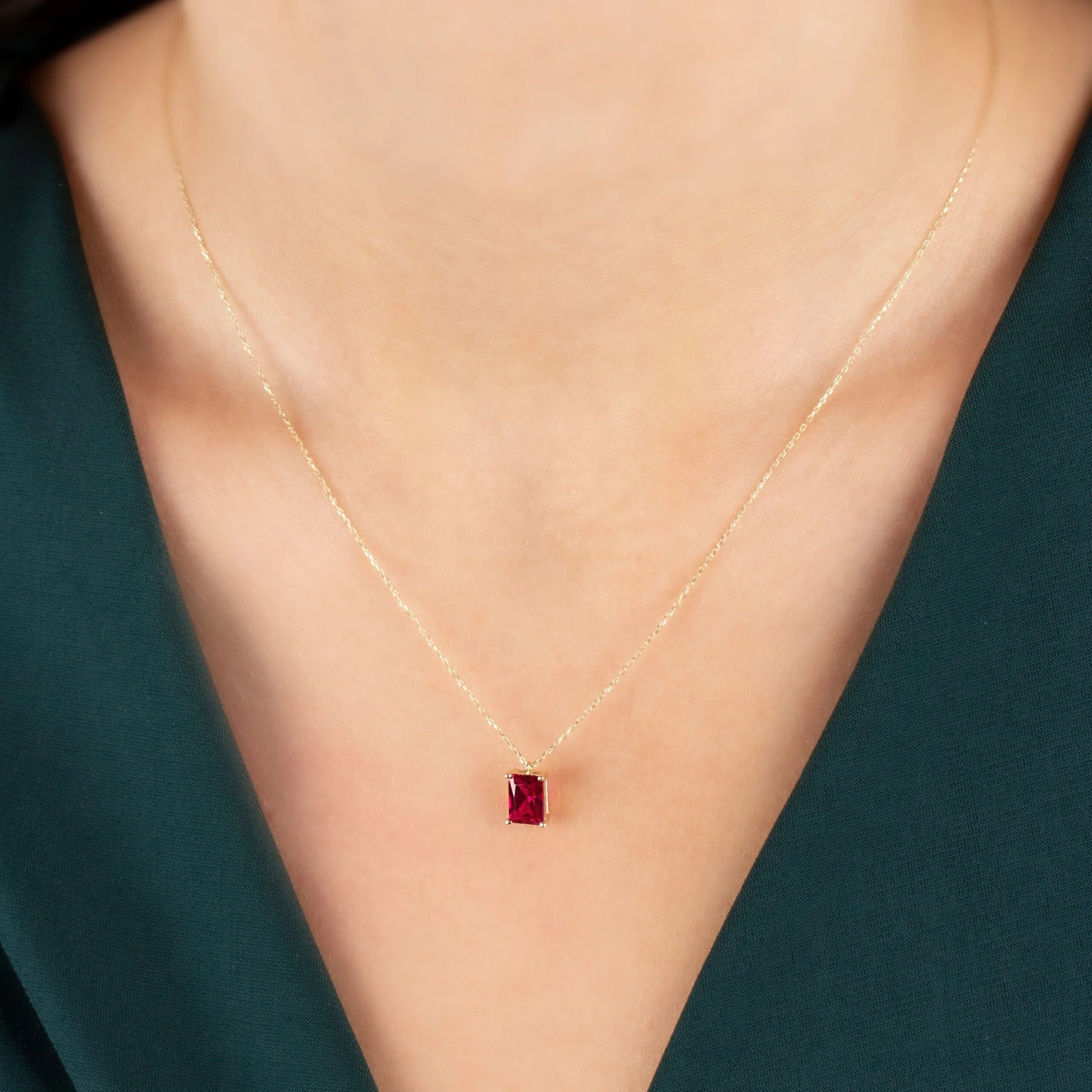 14K Solid Gold Rectangle Ruby Necklace, Minimalist Necklace, Ruby Necklace,Birthstone Jewelry,Rectangle Necklace,Christmas Gift,Gift Jewelry 5 14K Solid Gold Rectangle Ruby Necklace, Minimalist Necklace, Ruby Necklace,Birthstone Jewelry,Rectangle Necklace,Christmas Gift,Gift Jewelry - Image 3