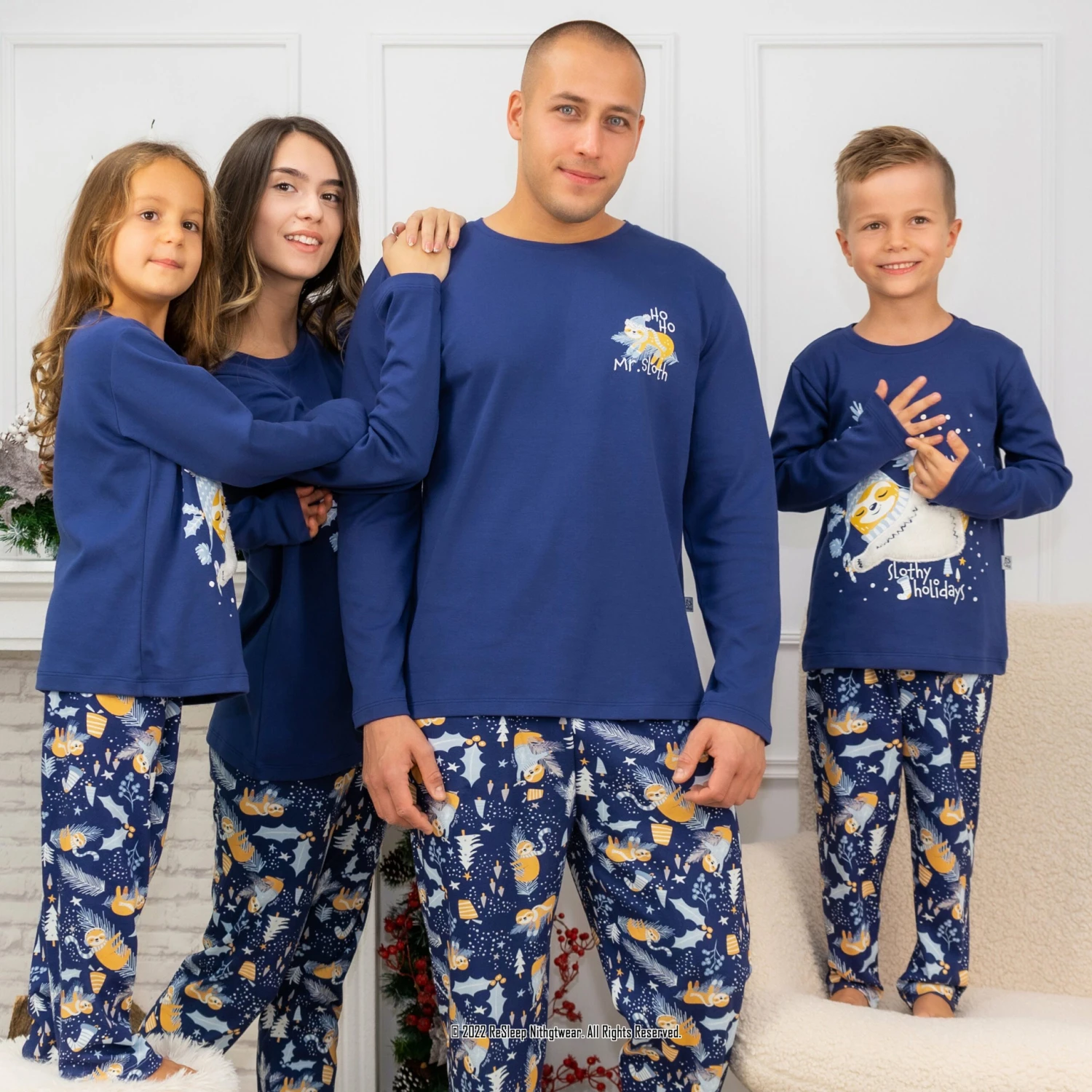 Sloth Pajamas, Christmas Family Pajamas, Holiday Jammies, Blue Xmas Matching Pjs, Secret Santa Gift, Christmas Pyjamas, Family Photoshoot 6 Sloth Pajamas, Christmas Family Pajamas, Holiday Jammies, Blue Xmas Matching Pjs, Secret Santa Gift, Christmas Pyjamas, Family Photoshoot - Image 4