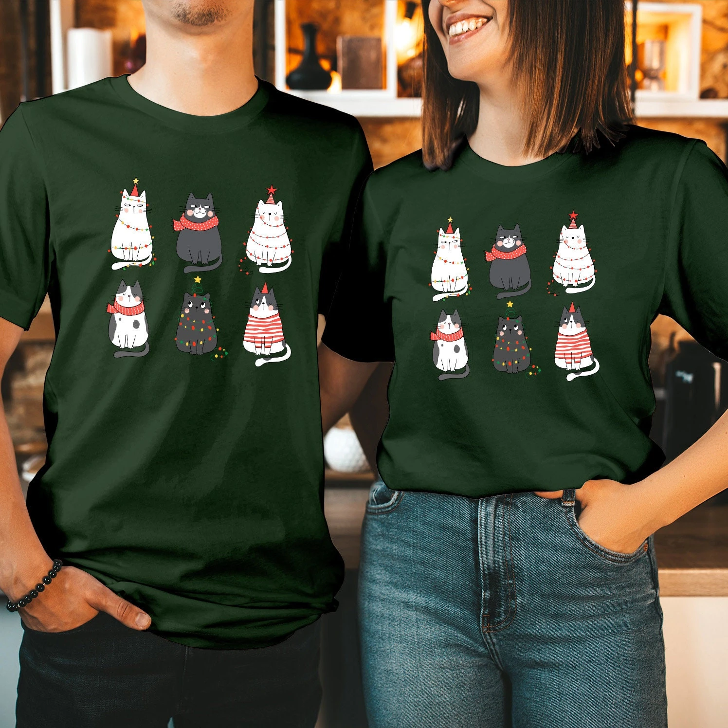 TSHIRT (5129) CHRISTMAS CAT Lighting Cats T-Shirt Funny Meowy Catmas Elf Costume Outfit Xmas Holiday Gift Shirt 6 TSHIRT (5129) CHRISTMAS CAT Lighting Cats T-Shirt Funny Meowy Catmas Elf Costume Outfit Xmas Holiday Gift Shirt - Image 4