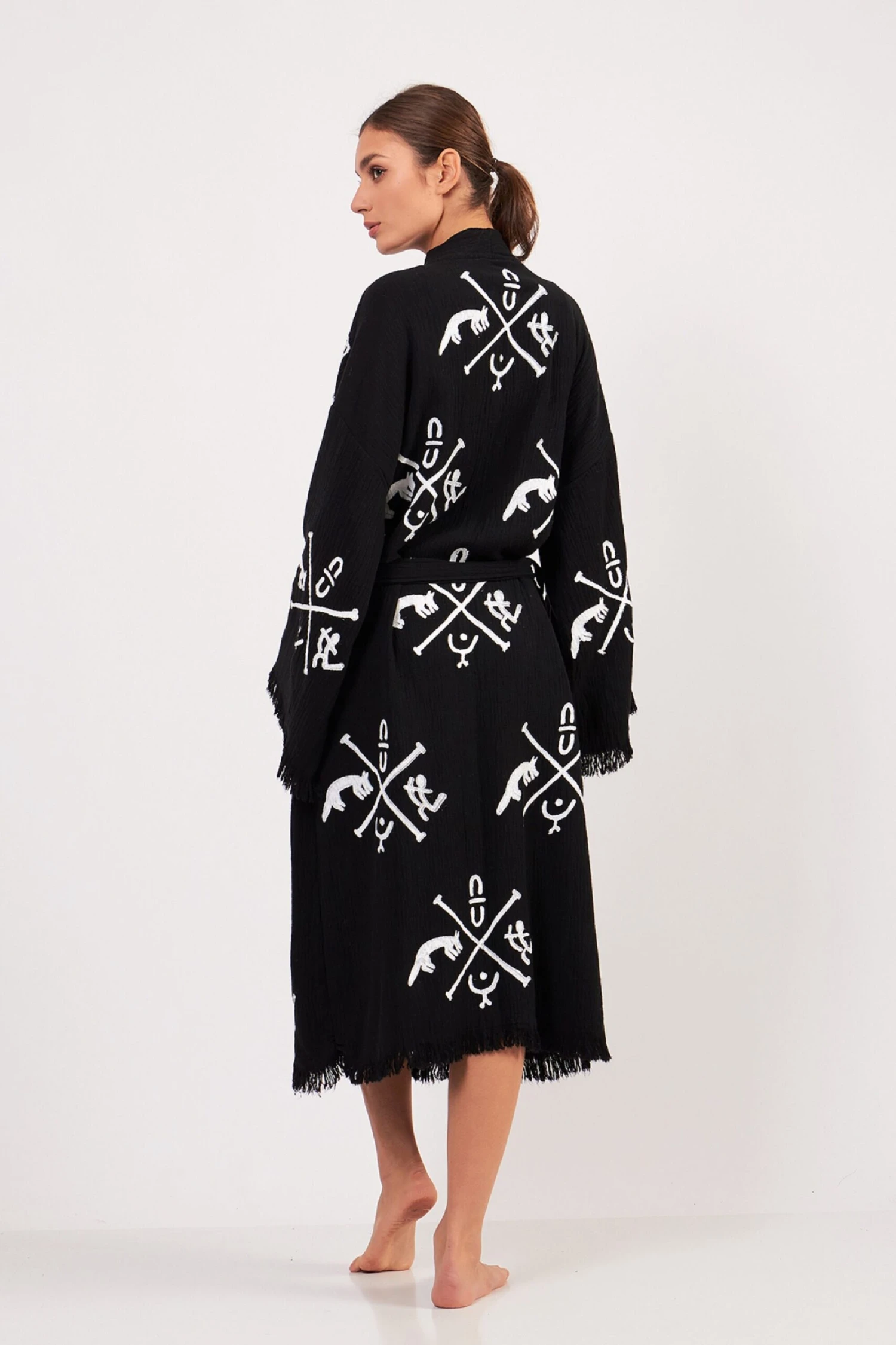 Ethnic Caftan Kimono Robe, Dressing Gown, Unisex Boho Cover Up, Meditation Robe, Handprint Pattern Organic Cotton Bathrobe, Christmas Gift 9 Ethnic Caftan Kimono Robe, Dressing Gown, Unisex Boho Cover Up, Meditation Robe, Handprint Pattern Organic Cotton Bathrobe, Christmas Gift - Image 7