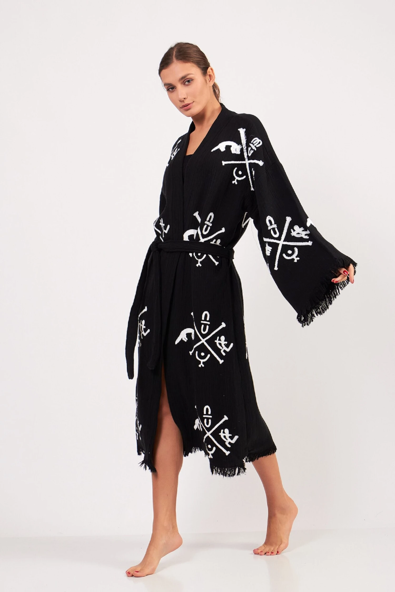 Ethnic Caftan Kimono Robe, Dressing Gown, Unisex Boho Cover Up, Meditation Robe, Handprint Pattern Organic Cotton Bathrobe, Christmas Gift 7 Ethnic Caftan Kimono Robe, Dressing Gown, Unisex Boho Cover Up, Meditation Robe, Handprint Pattern Organic Cotton Bathrobe, Christmas Gift - Image 5