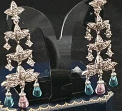 Sterling Silver, Crystal And Stone Set Chandelier "Christmas" Earrings