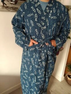Plus UnisexMediterranean Robe,Mens Robes,indigo Robes,organic Robes,cotton Robe,block Print Robe ,gifts For Him, Christmas Gift,boho Robe