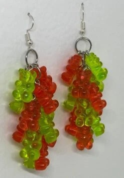 Red Green Christmas Gummy Bear Dangle Waterfall Earrings Colour Hooks , 9 Cm Long ( 3.5 Inches )