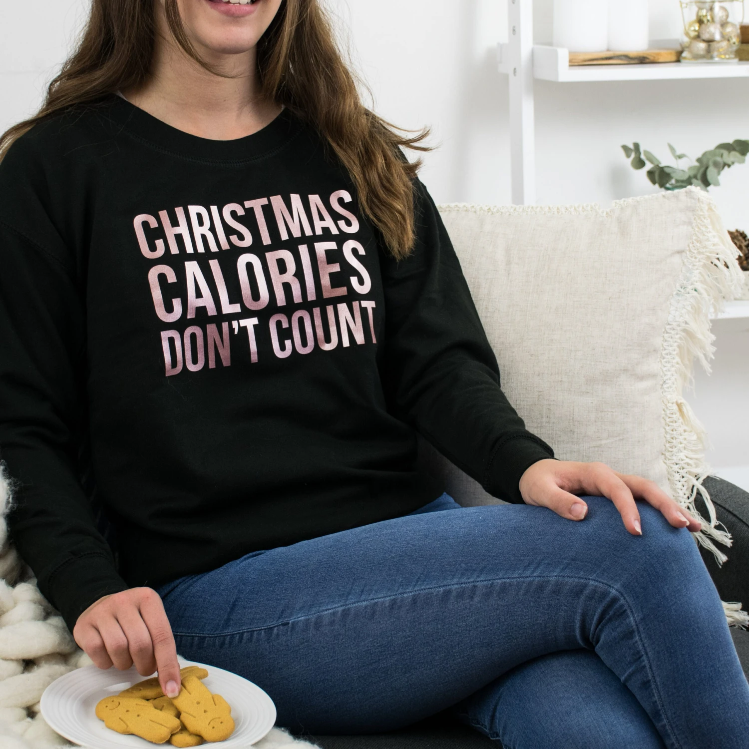 Christmas Calories Don't Count. Christmas Jumper Women. Funny Christmas Jumper. Rose Gold Christmas Sweatshirt. 3 Christmas Calories Don't Count. Christmas Jumper Women. Funny Christmas Jumper. Rose Gold Christmas Sweatshirt.