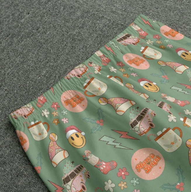 Retro Matching Family Christmas Pajamas, Christmas Hippie Pajamas, Women's Christmas Jammies, Retro Christmas Pattern, Smiley Face 6 Retro Matching Family Christmas Pajamas, Christmas Hippie Pajamas, Women's Christmas Jammies, Retro Christmas Pattern, Smiley Face - Image 4