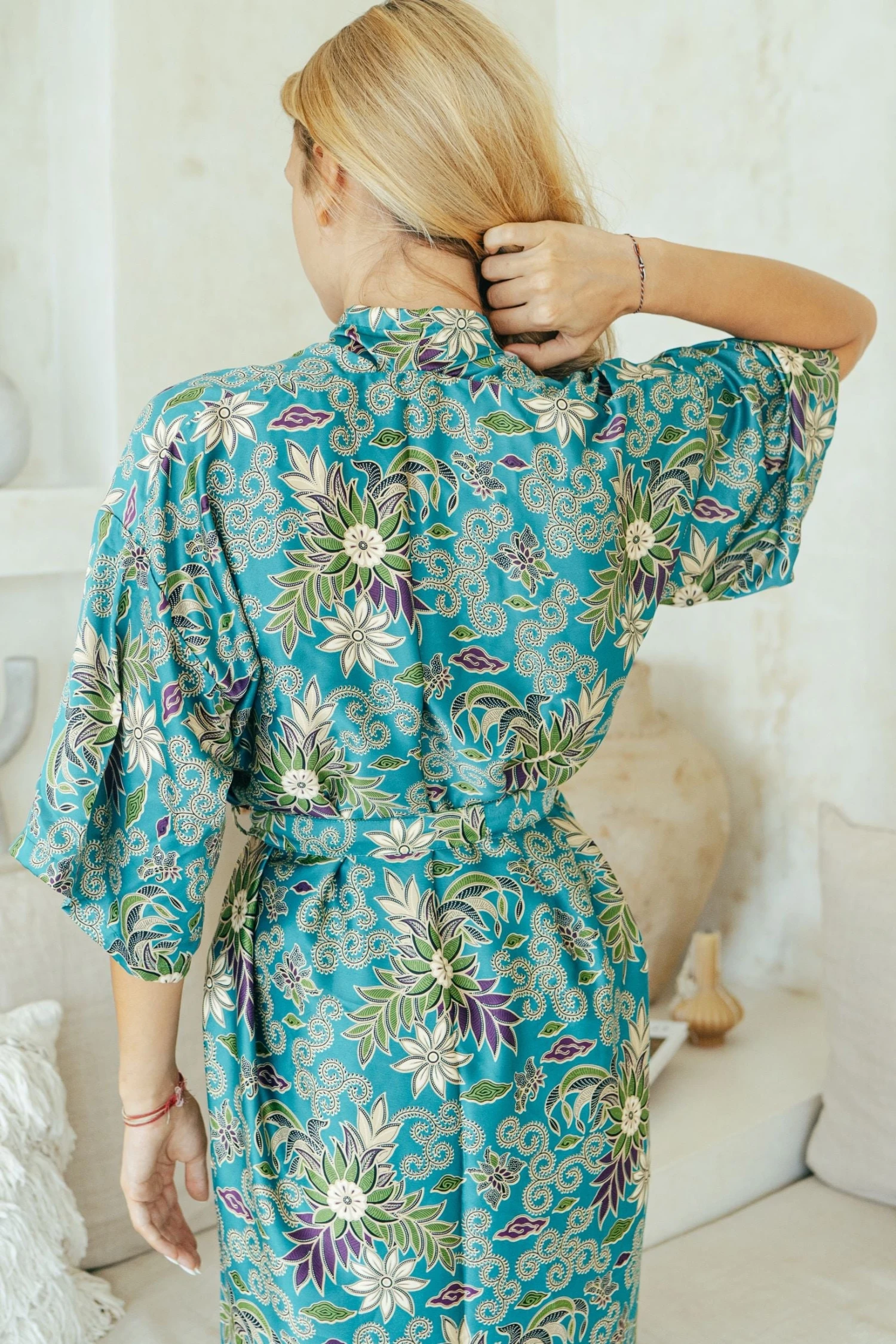 Long Turquoise Silk Kimono Robe Jacket, Paisley Floral Boho Vintage, Dressing Gown, Christmas Gift For Her, Wear The World, Bridal Robe 7 Long Turquoise Silk Kimono Robe Jacket, Paisley Floral Boho Vintage, Dressing Gown, Christmas Gift For Her, Wear The World, Bridal Robe - Image 5