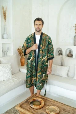 Green Batik Cotton Kimono Robe Jacket, Bali Dressing Gown, Mens Kimono Robe, Wear The World, Dragon Chinese, Christmas Present -Jewellery Paradise il fullxfull.4328447585 g3hw