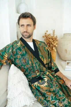 Green Batik Cotton Kimono Robe Jacket, Bali Dressing Gown, Mens Kimono Robe, Wear The World, Dragon Chinese, Christmas Present -Jewellery Paradise il fullxfull.4328447809 74n0