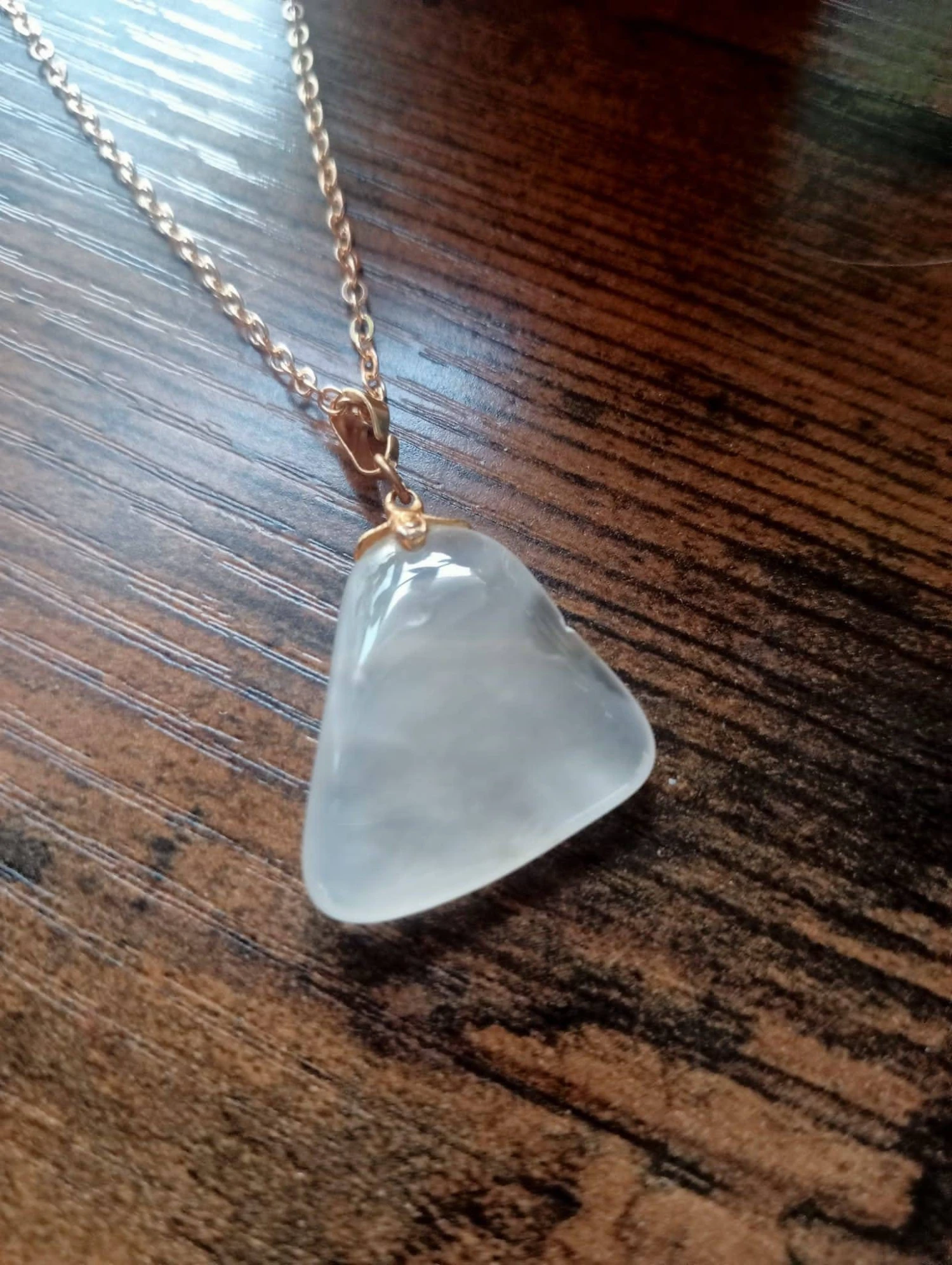 Natural Polished Milky Quartz Pendant, Triangle Shaped Pendant, Quartz Family, Gold Plated Necklace, Perfect Gift For Christmas Star Sign 4 Natural Polished Milky Quartz Pendant, Triangle Shaped Pendant, Quartz Family, Gold Plated Necklace, Perfect Gift For Christmas Star Sign - Image 2