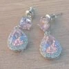 Double Pink Topaz Stud Earrings, Surrounded With Cubic Zirconia Gemstones, Round And Pear Shaped Gemstones, Perfect Gift For Christmas