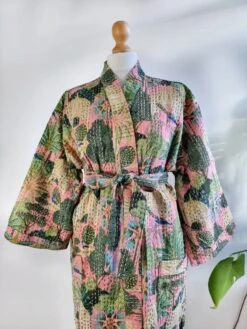 Kantha Cotton Reversible Kimono Mid Knee Length Jacket Unisex Robe Handmade Mint Peach Green Tropical Forest Paradise Christmas Quirky Vibe 16 Kantha Cotton Reversible Kimono Mid Knee Length Jacket Unisex Robe Handmade Mint Peach Green Tropical Forest Paradise Christmas Quirky Vibe -Jewellery Paradise il fullxfull.4348988362 b4ta